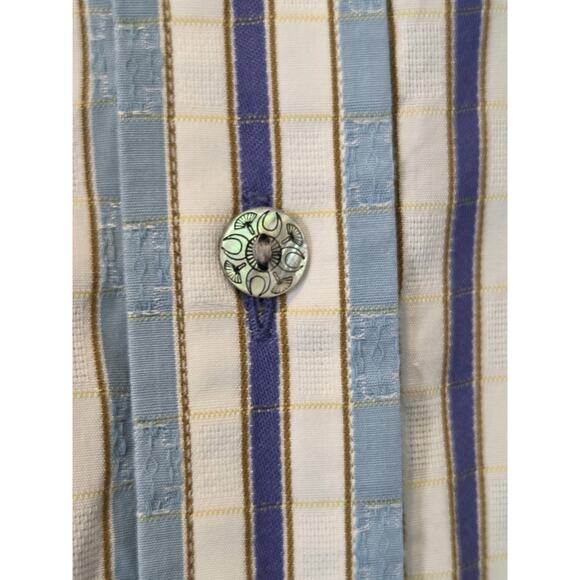 Robert Graham Shirt Men's Blue Striped Button Up Embroidered Flip Cuff | M EUC - Picture 7 of 16